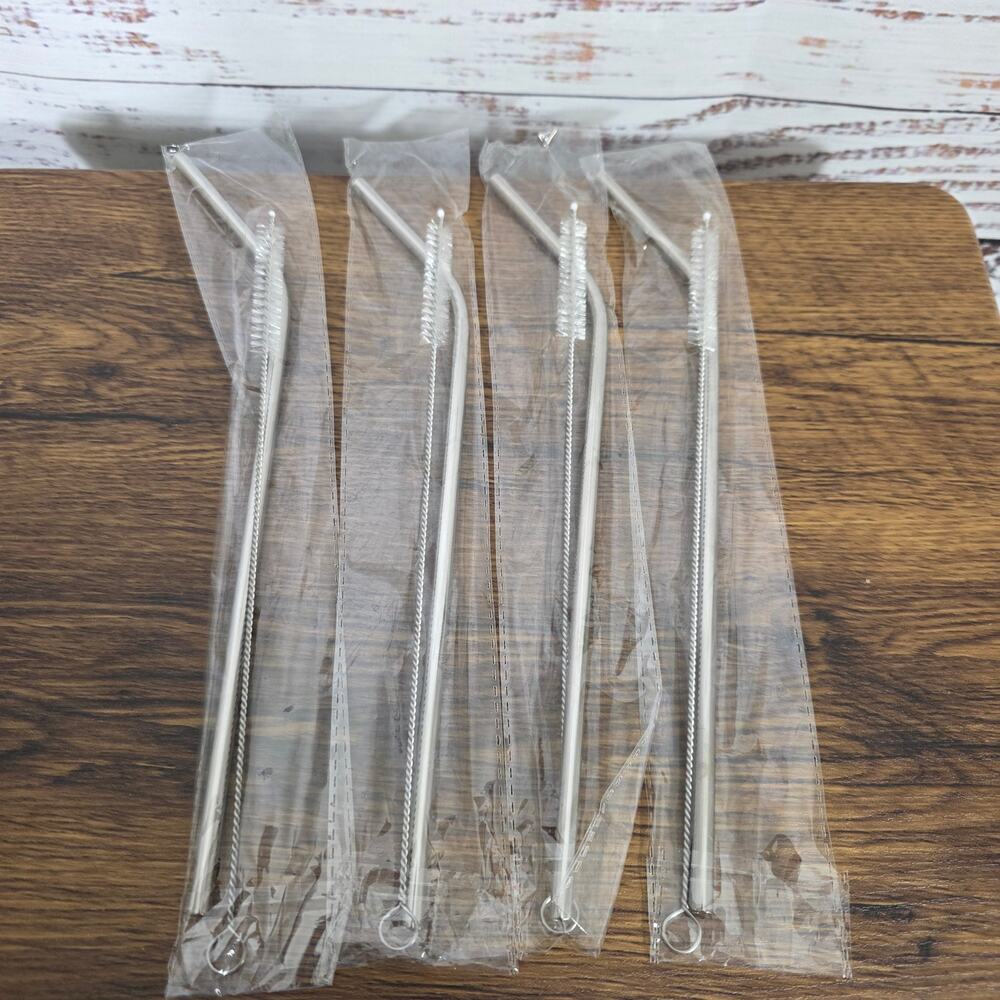 Eco-Friendly Reusable Stainless-Steel Straws with Cleaning Brush Set 4